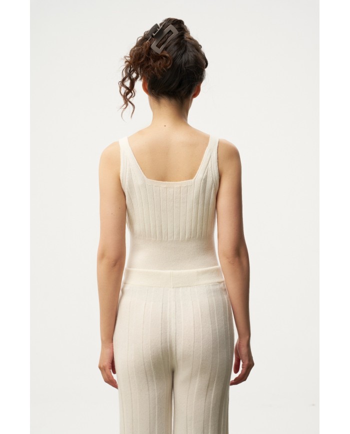 MONGOLIAN CASHMERE RIBBED WHITE TOP