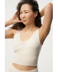MONGOLIAN CASHMERE BEIGE RIBBED TOP