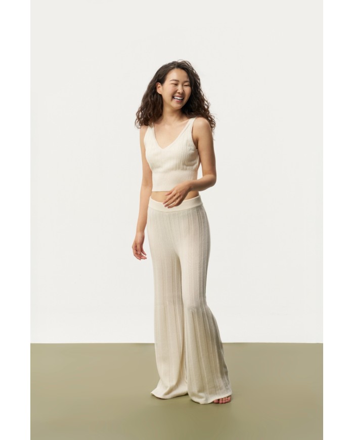 MONGOLIAN CASHMERE RIBBED WHITE PANTS