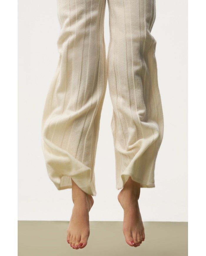 MONGOLIAN CASHMERE RIBBED WHITE PANTS