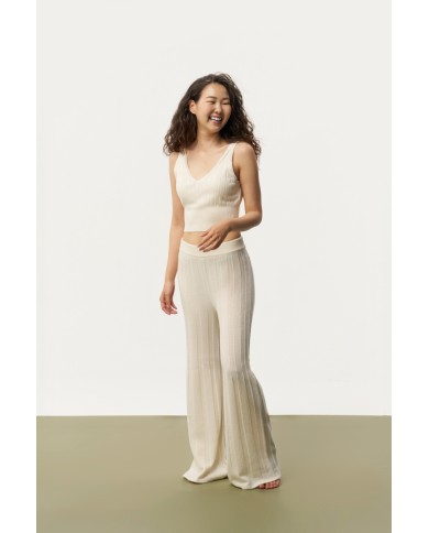 MONGOLIAN CASHMERE RIBBED BEIGE PANTS
