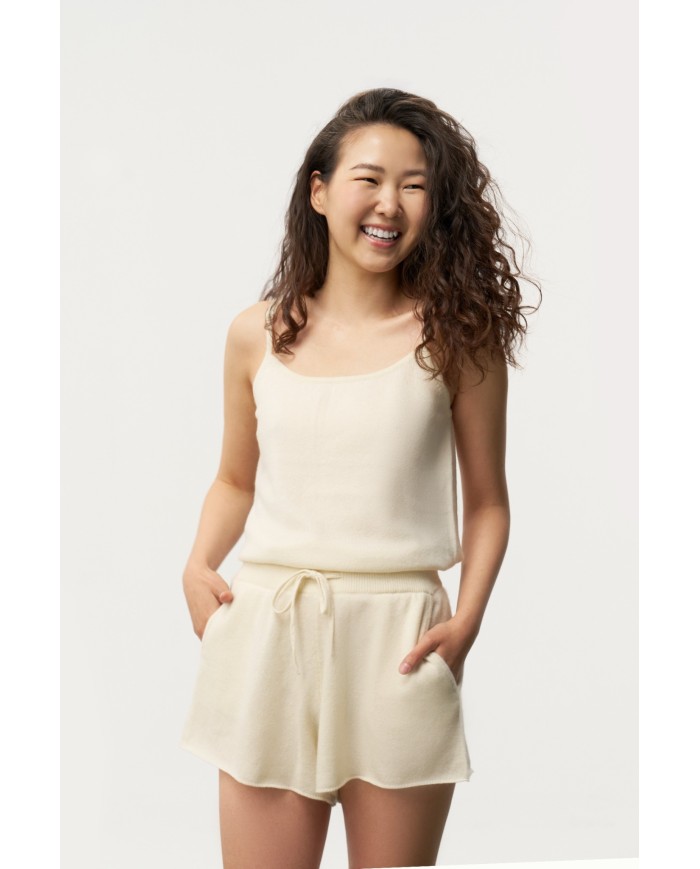 MONGOLIAN CASHMERE WHITE LOUNGE TOP