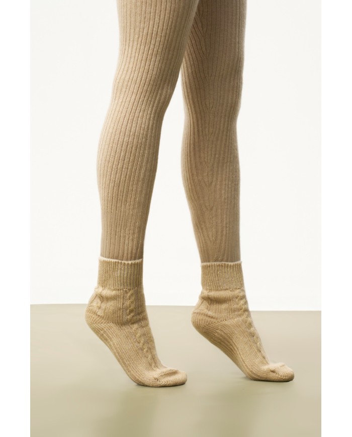 MONGOLIAN CASHMERE - BEIGE GLITTER SOCKS