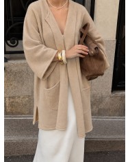 MONGOLIAN CASHMERE LONGER WHITE CARDIGAN  (+10 cm.)