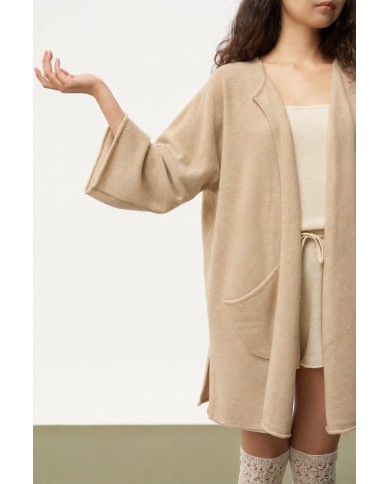 MONGOLIAN CASHMERE LONGER WHITE CARDIGAN  (+10 cm.)